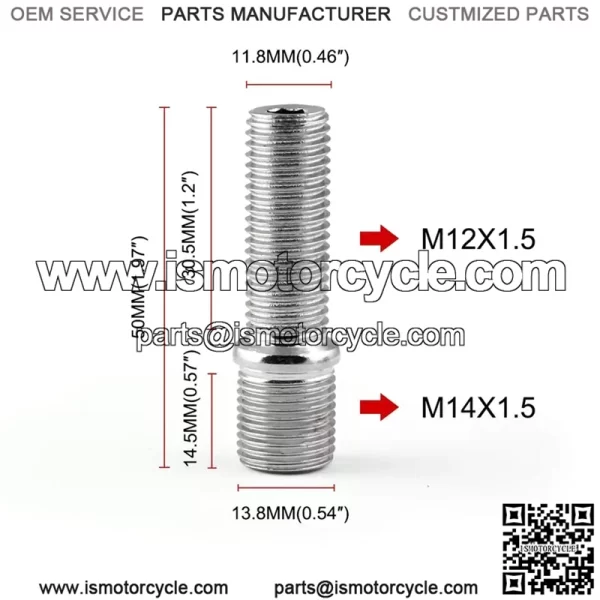 Short 50mm reverse bolt M14*1.5-M12*1.5 - Image 2
