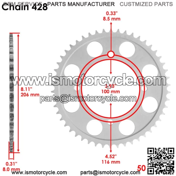 Drive Chain & Sprockets For Kawasaki KLX140 2008-2024 428 Pitch 122 Link - Image 3