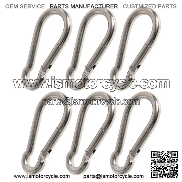 6 Set 264lbs Spring Snap Hook Carabiner 304 Stainless Steel Clips - Image 2