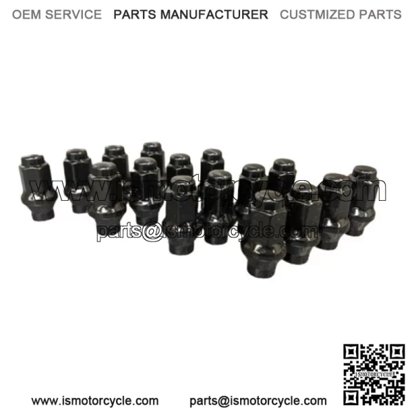 SET OF 16 BLACK M10x1.25 ET EXTENDED THREAD BEVELED TAPERED LUG NUTS