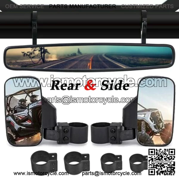 1.75" Rear & Side View Mirrors Set For UTV Rhino Polaris Ranger Kawasaki Gator For: More than one vehicle - Image 2