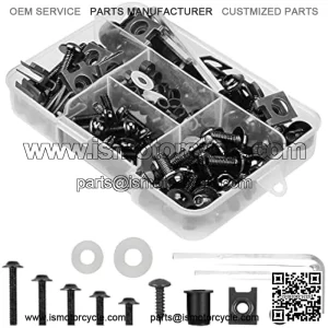 Motorcycle Fairing Bolt Kit, 177pcs M5 M6 Motorcycle Windscreen Screws, Aluminum Fasteners Fairing Bolts Nut Clips Kit, Mounting Kits Washers Nuts Screws Assortment for Sport Bikes Black