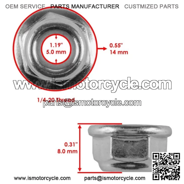 10x Flanged Nylok Nut For Polaris 7542153 1/4-20 For: Polaris Sportsman 570 - Image 2