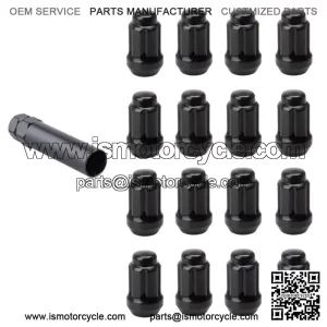 Set Tusk Tapered Spline Drive Lug Nut 12mm x 1.25mm Thread Pitch Black 16+key For: More than one vehicle