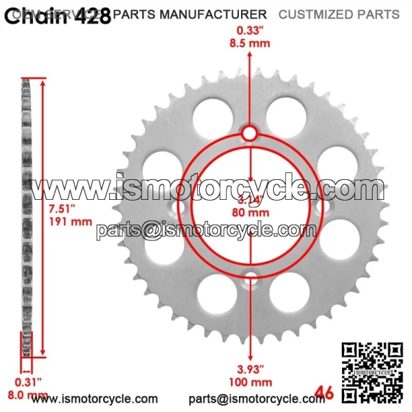 Drive Chain & Sprocket for Honda CRF125F 2014-2021 23801-HF7-000 23801-K28-910 - Image 3